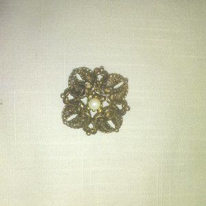 Silver and Gold Tone Brooch with center Faux Pearl